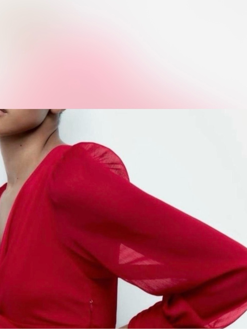 Zara Red Puff-Sleeve Long Sleeve Top